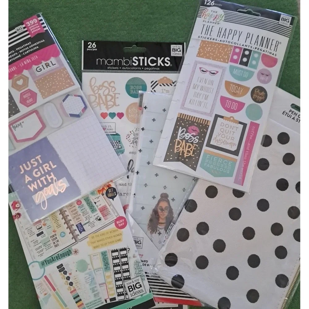 Lot of 6 The Happy Planner MAMBI Stickers, Accessories, Pen Case Goals Boss Babe